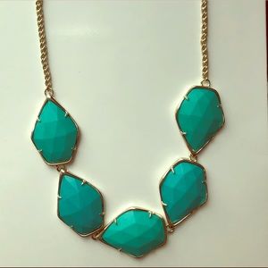 5 stone necklace from Kendra Scott in teal